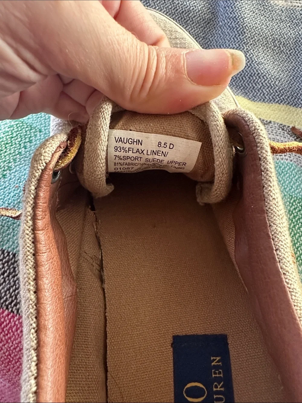 Polo by Ralph Lauren Beige Linen & Suede Boat Shoes with Brown Leather Laces 8.5